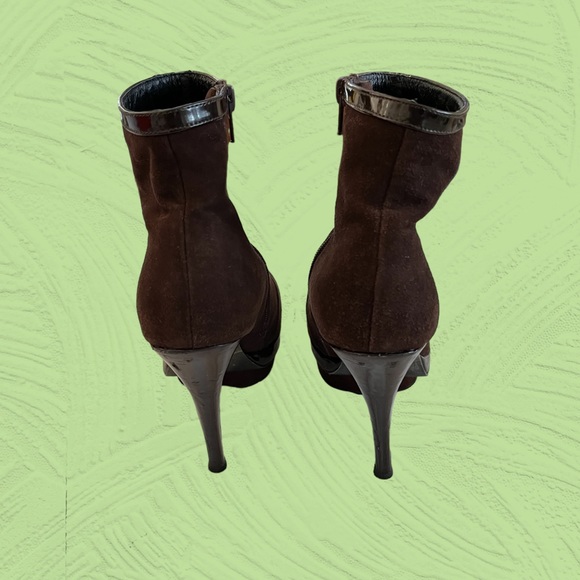 Yves Saint Laurent ANKLE BOOTIES SHOES BROWN SUEDE PLATFORM HEELS 9 - Picture 5 of 7